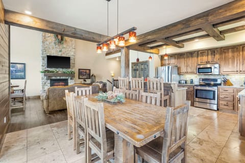 Large dining table with seating for 8