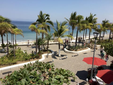 On the beach, sun loungers, beach towels