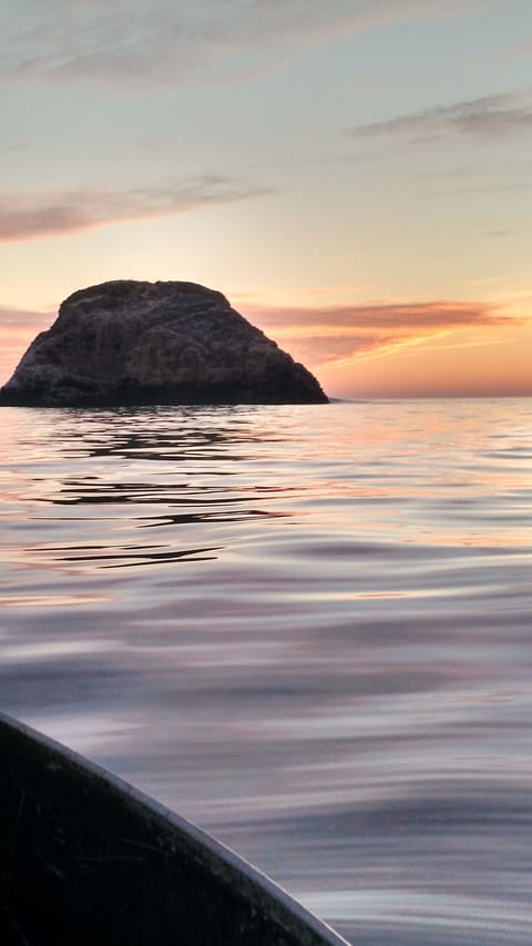 Pilot Rock, just outside the bay, and at sunset of course