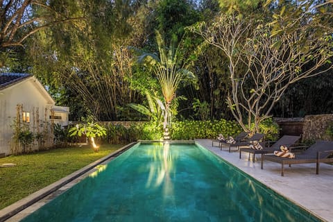 Outdoor pool, sun loungers