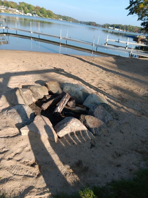 On the beach, sun loungers, beach towels