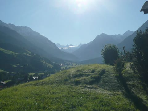 View from the apartment on to the Silvretta glacier in summer.