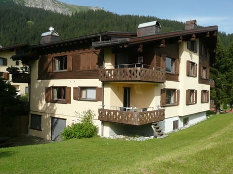 The house; in the background, on top of the mountain: Gotschna mountain station.