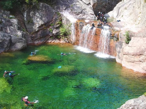 A heated pool, sun loungers