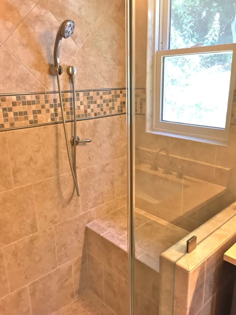 Master Bath - large stand up shower with additional bench and hand held shower
