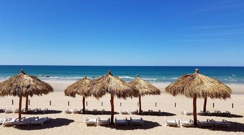 On the beach, beach towels