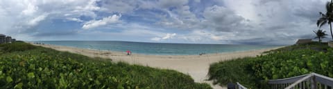 On the beach, sun loungers, beach towels