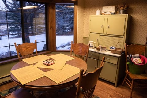 Dining area and old Hoosier cabinet