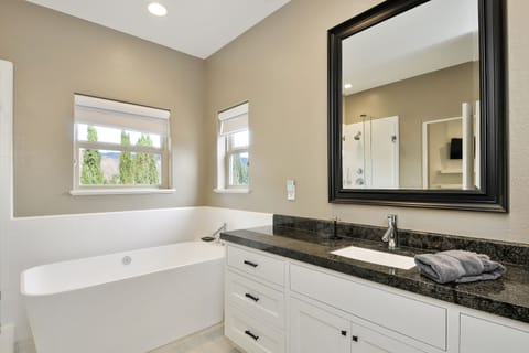 master bathroom with tub and separate shower