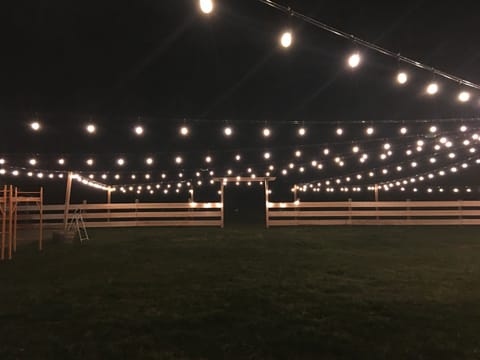 Canopy of lights over hillside view reception area