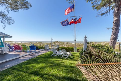 Beach side lawn and deck
and nautical flag pole