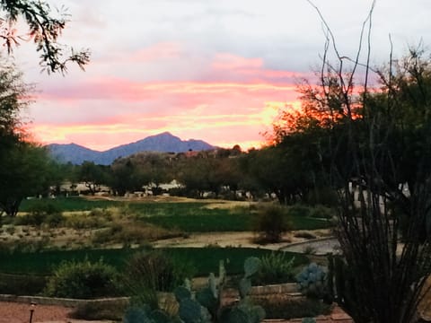 View down the fairway from patio, living area and master, with amazing sunsets.