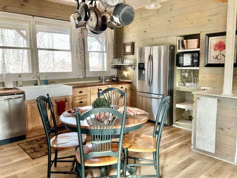 Seating for 4. We have a leaf in the closet if extra seating is needed.