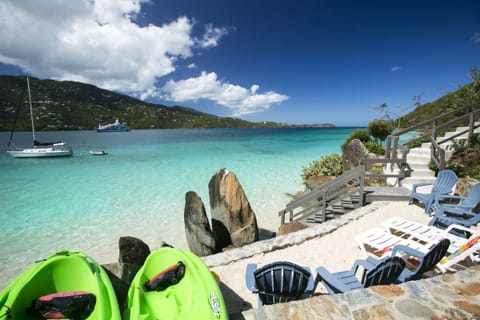 On the beach, sun loungers, beach towels