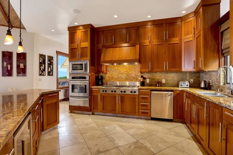 8 burner gas stove, zero clearance fridge, walk in pantry