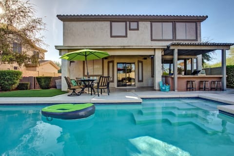 Heated pool. Full sun, private backyard with just one neighbor.