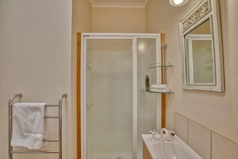 Combined shower/tub, jetted tub, hair dryer, towels