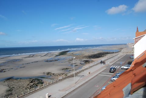 On the beach, sun loungers