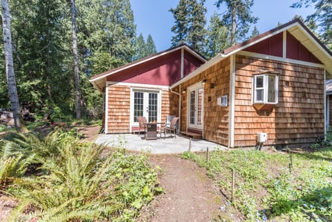 The cottage is nestled in a grove of trees but gets great light.