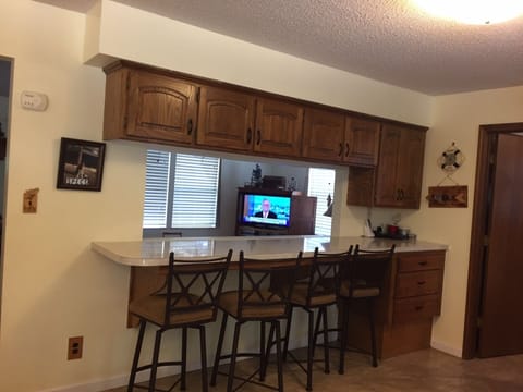 Eat in bar with view to TV and Lake