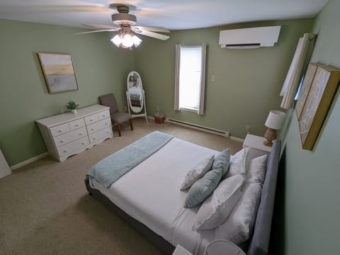 4 bedrooms, memory foam beds, desk, iron/ironing board
