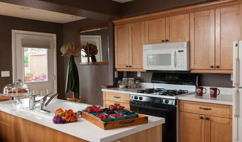 Full kitchen stocke with a healthy breakfast