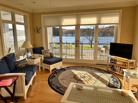 View of Pentwater Lake from the open living/dining/kitchen area