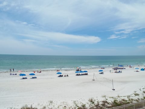 On the beach, sun loungers, beach towels