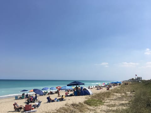 Beach nearby, sun loungers, beach towels