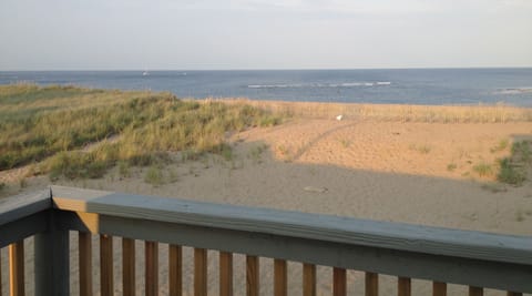 On the beach, sun loungers