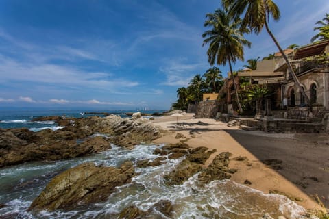 On the beach, sun loungers