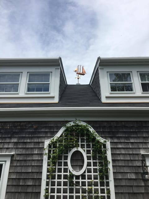 Our copper Clipper Ship weathervane atop the Cottage!
