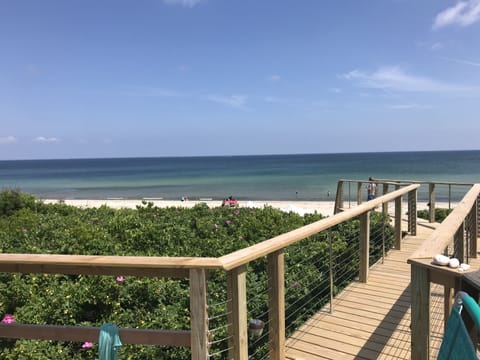 On the beach, sun loungers