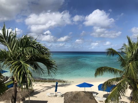 On the beach, sun loungers, beach towels