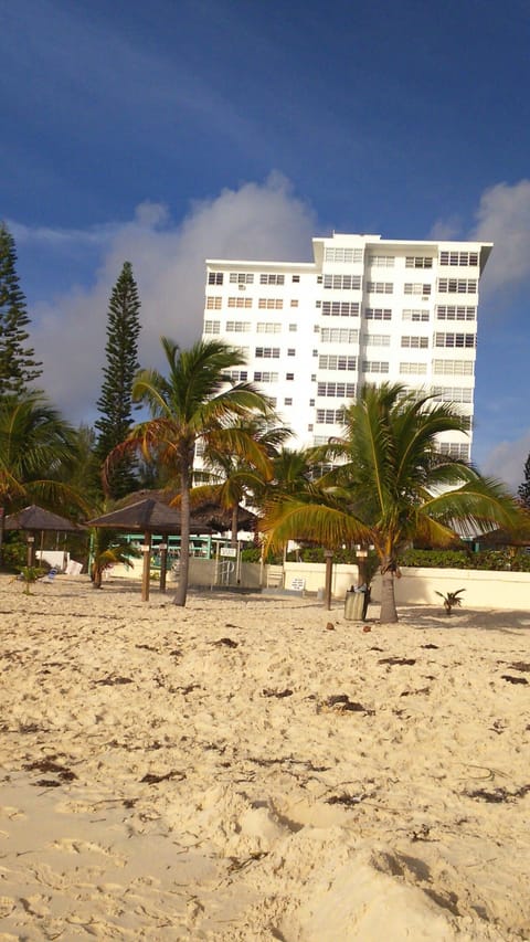 On the beach, sun loungers, beach towels