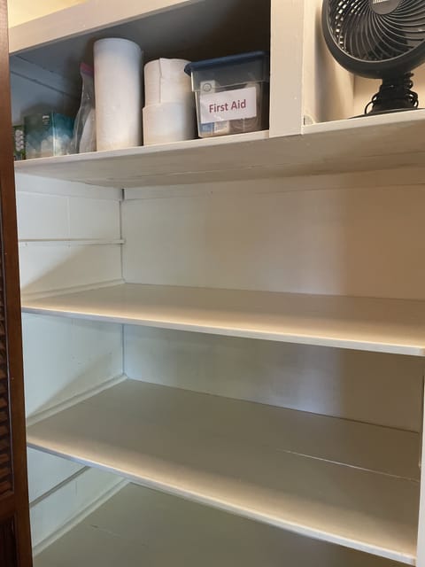 Ample storage, extra paper goods and First Aid supplies