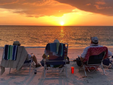 Beach nearby, sun loungers