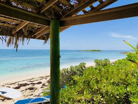 On the beach, sun loungers, beach towels