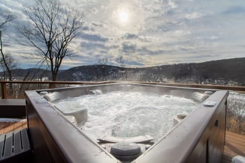 Hot tub overlooking the lake
