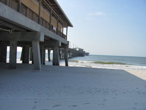 On the beach, sun loungers, beach towels