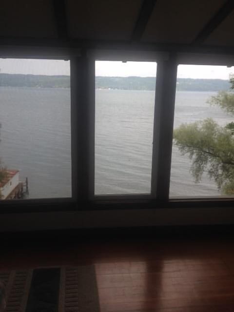 View of Cayuga Lake from the sliding windows in the east bedroom. 