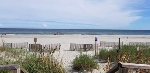 On the beach, sun loungers