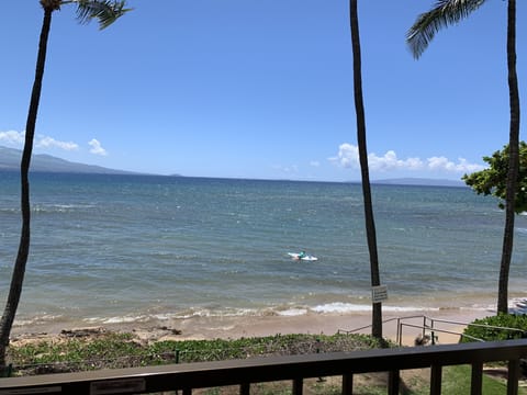 On the beach, sun loungers, beach towels