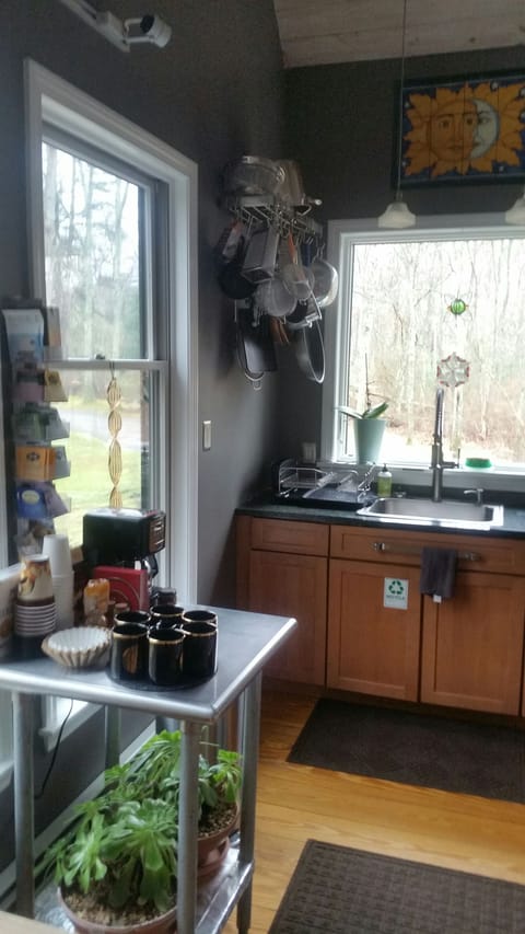 galley kitchen with coffee/tea station