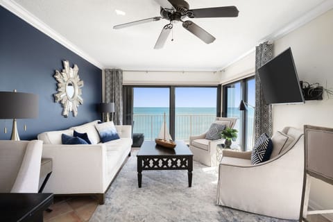 Spectacular ocean views!  Living room with pullout sleeper and smart TV.