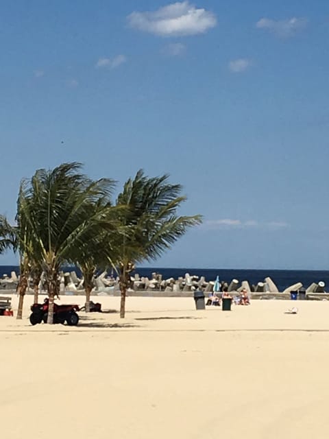 Beach nearby, sun loungers