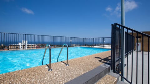 A rooftop pool