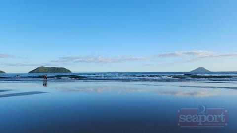 On the beach, sun loungers