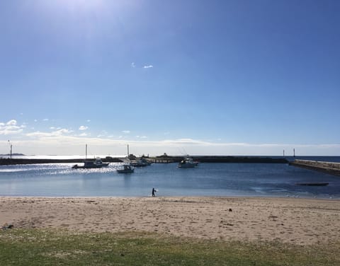 On the beach, sun loungers