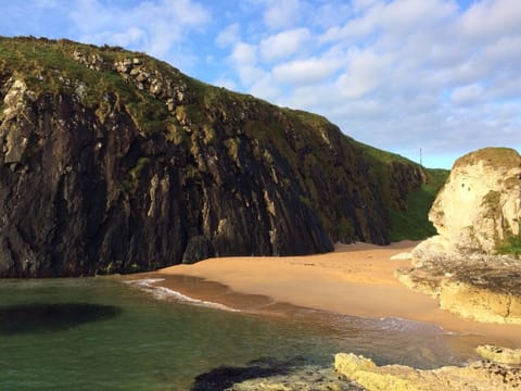 On the beach, sun loungers